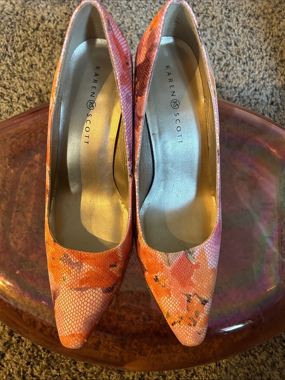 Karen Scott Orange and Pink Floral Pointed-Toe Pumps